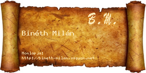 Binéth Milán névjegykártya